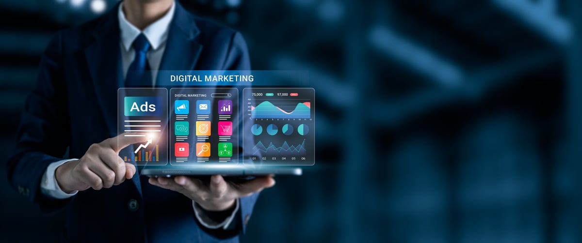 Digital marketing platform analytics and advertising performance dashboard
